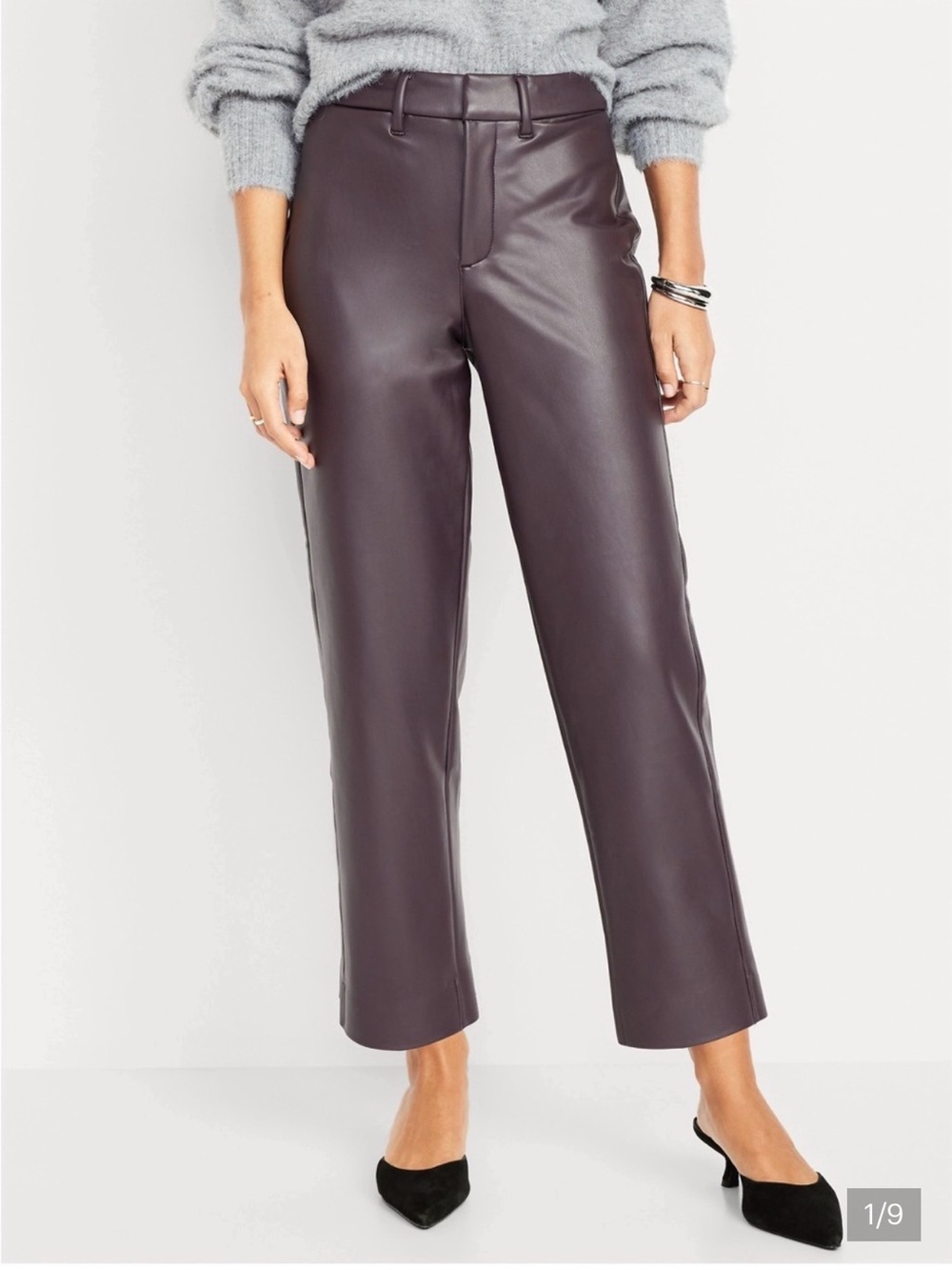 Old Navy Vegan Leather Cropped Straight-Leg Pants - Plum